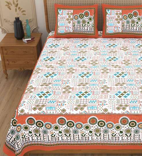 Russet Orange Upvan Double 144 TC Cotton Bedsheet
