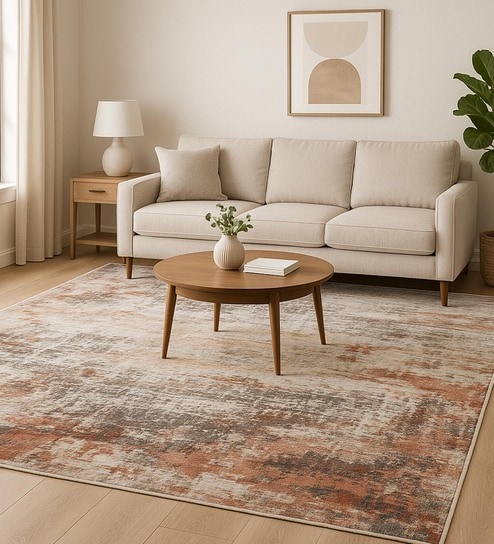 Rust and Cream Abstract 5x7 Feet Machine Made Carpet