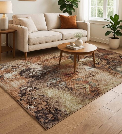 Rust and Cream Abstract 5x7 Feet Machine Made Carpet