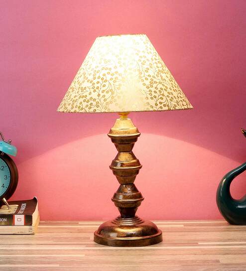 Rust Fabric Shade Table Lamp With Copper Base By Foziq