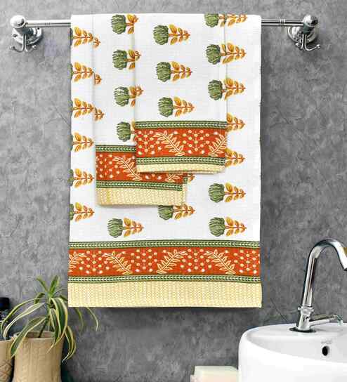 Rust Madhuban Floral Waffle Cotton 250 GSM Bath & Hand Towel Set