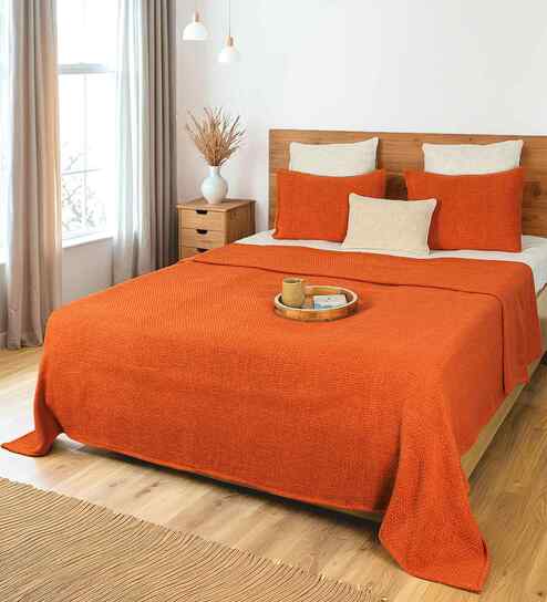 Rust Woven Yarn Dyed Solid Double Bedcover