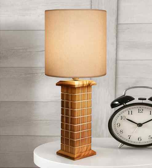 Rustic Beige Table Lamp New York Skyline Fabric Shade, Khadi Drum Shade