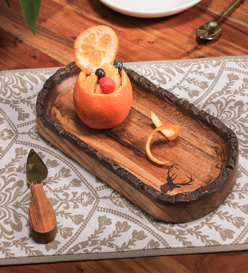 Rustic Charm Brown Acacia Wood Serving Tray