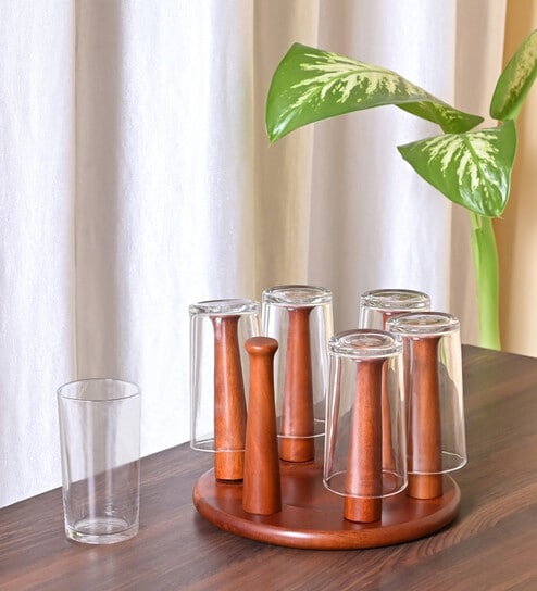 Rustic Charm Hexa Wooden Glass Stand