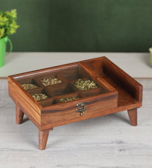 Rustic Charm Legged Wooden Spice Box