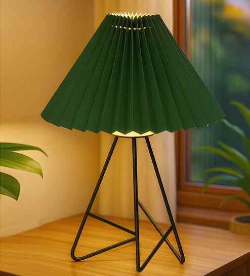 Green Rustic Farmhouse Table Lamp Fabric Shade