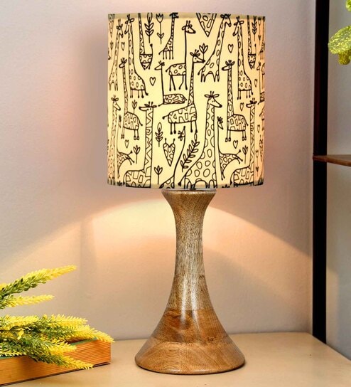 Rustic Sandbox Table Lamp Bedside Wooden Desk Lamps, Fabric Shade, Savanna