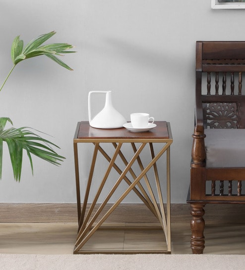 Ruth Metal End Table In Matte Gold Finish