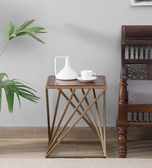 Ruth Metal End Table In Matte Gold Finish
