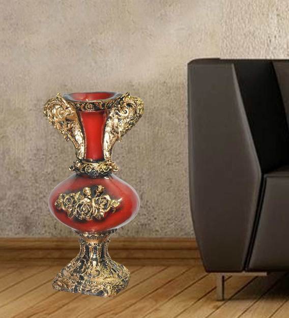 Buy Rustic Red Gold Polyresin Flower Vase By Potlistudio Online Eclectic Vases Vases Home Decor Pepperfry Product