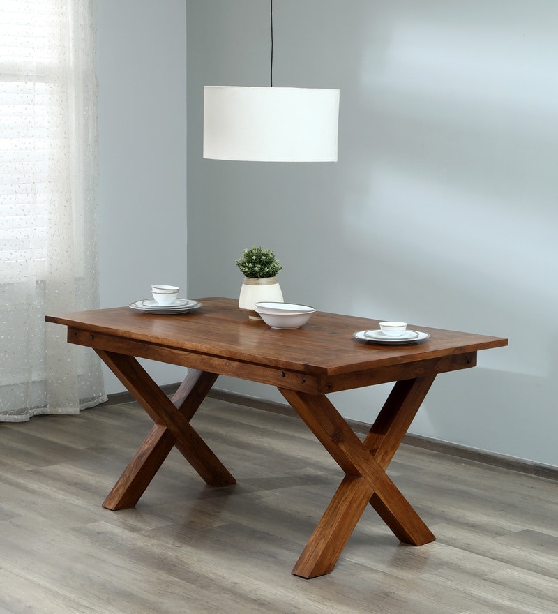 Buy Rustic Solid Wood 6 Seater Dining Table in Brown Finish by Star