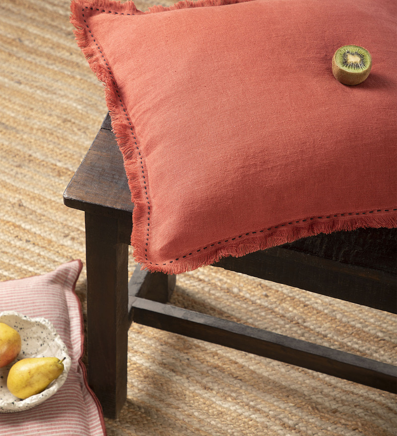 Buy Rusty Orche Solid Linen 16 X 16 Inches Cusion Cover By Live Linen