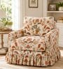 Rubelle 1 Seater Sofa With Teak Wood And Suede Fabric In Beige Colour
