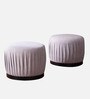 Ruffled Fabric Pouffe In Beige Colour (Set Of 2)