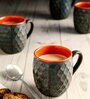 Runell 280ml Grey & Orange Stoneware (Set of 6) Coffee Mug