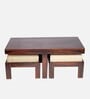 Russell Sheesham Wood Nesting Coffee Table Set in Walnut Finish with 2 stools
