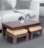 Russell Sheesham Wood Nesting Coffee Table Set in Walnut Finish with 2 stools