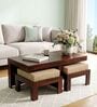 Russell Sheesham Wood Nesting Coffee Table Set in Walnut Finish with 2 stools