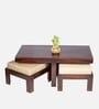 Russell Sheesham Wood Nesting Coffee Table Set in Walnut Finish with 2 stools