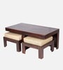 Russell Sheesham Wood Nesting Coffee Table Set in Walnut Finish with 2 stools