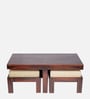Russell Sheesham Wood Nesting Coffee Table Set in Walnut Finish with 2 stools