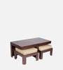 Russell Sheesham Wood Nesting Coffee Table Set in Walnut Finish with 2 stools