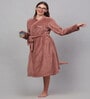 Rust Solid Woolen Women Bath Robe With Belt (L)