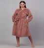 Rust Solid Woolen Women Bath Robe With Belt (M)