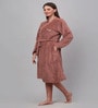 Rust Solid Woolen Women Bath Robe With Belt (M)