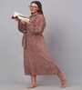 Rust Solid Woolen Women Bath Robe With Belt (S)