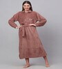 Rust Solid Woolen Women Bath Robe With Belt (S)