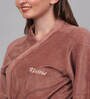 Rust Solid Woolen Women Bath Robe With Belt (S)