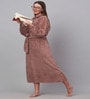 Rust Solid Woolen Women Bath Robe With Belt (XL)