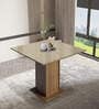 Rustic 2 Seater Glass Top Dining Table in Wood Finish