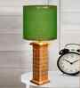 Rustic Beige Table Lamp New York Skyline Fabric Shade, Green Drum Shade
