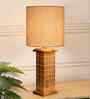 Rustic Beige Table Lamp New York Skyline Fabric Shade, Jute Drum