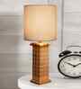Rustic Beige Table Lamp New York Skyline Fabric Shade, Khadi Drum Shade