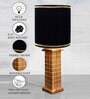 Rustic Beige Table Lamp New York Skyline Fabric Shade, Black Drum Shade