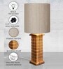 Rustic Beige Table Lamp New York Skyline Fabric Shade, Jute Drum