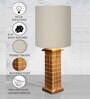 Rustic Beige Table Lamp New York Skyline Fabric Shade, Khadi Drum Shade