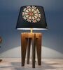 Rustic Brown Vintage Mangowood Table Lamp With French Floral Print Satin Shade