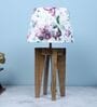 Rustic Brown Vintage Mangowood Table Lamp With Cobra Saffron Print Satin Shade