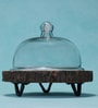Rustic Charm Brown Acacia Wood & Glass Cake Stand with Glass Dome