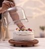 Rustic Charm Acacia Wood Cake Dome with Glass Lid & Aluminium Knob