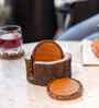 (Set Of 4) Rustic Charm Acacia Wood Coasters with Holder