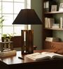 Rustic Dark Wood Table Lamp with Square Black Fabric Shade