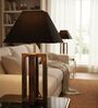 Rustic Dark Wood Table Lamp with Square Black Fabric Shade