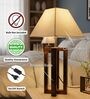 Rustic Dark Wood Table Lamp with Square Flex Fabric Shade