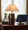 Rustic Dark Wood Table Lamp with Square Flex Fabric Shade